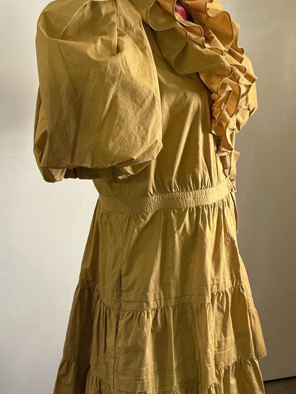 ULLA JOHNSON “MAUDE” Mustard Ruffle V-Neck Mini Dress Women Sz 8 - Picture 9 of 17